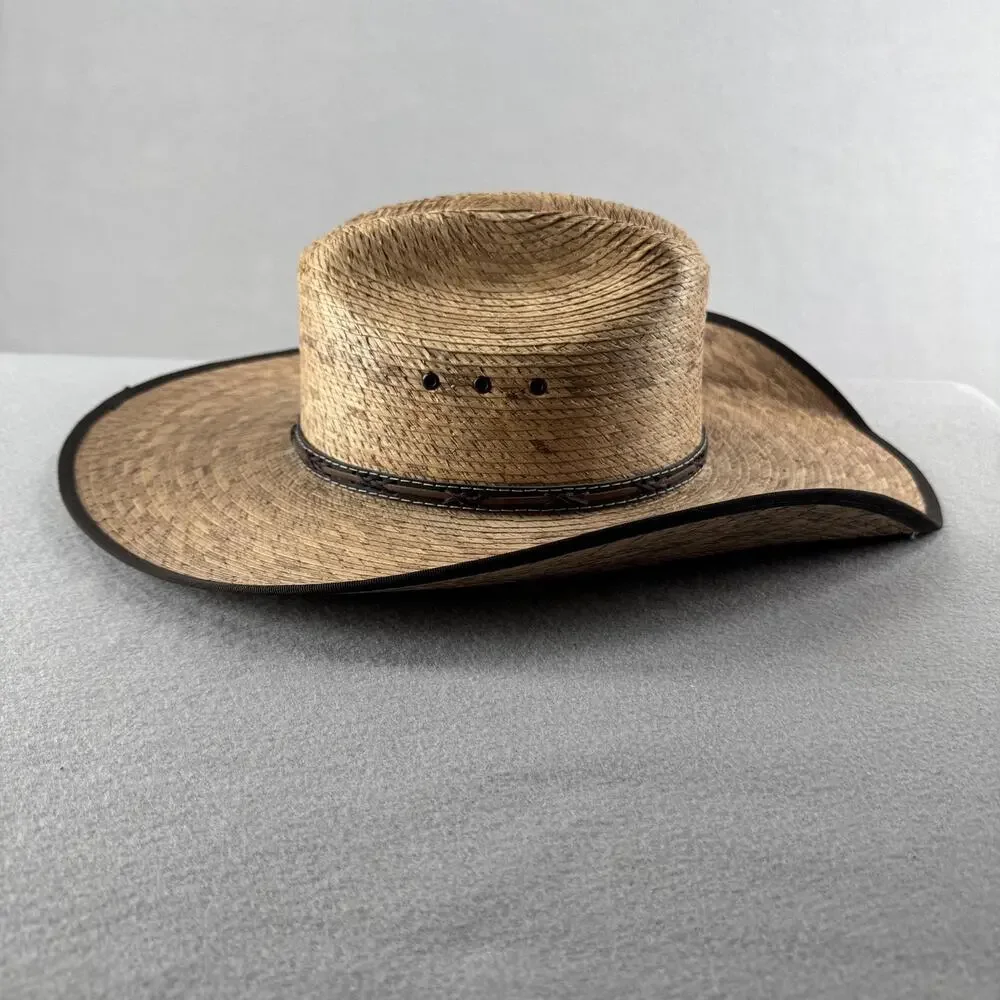 Justin Hat Cowboy Fitted Mens 7 3/8 Brown Straw Western Wide Brim Summer Rodeo